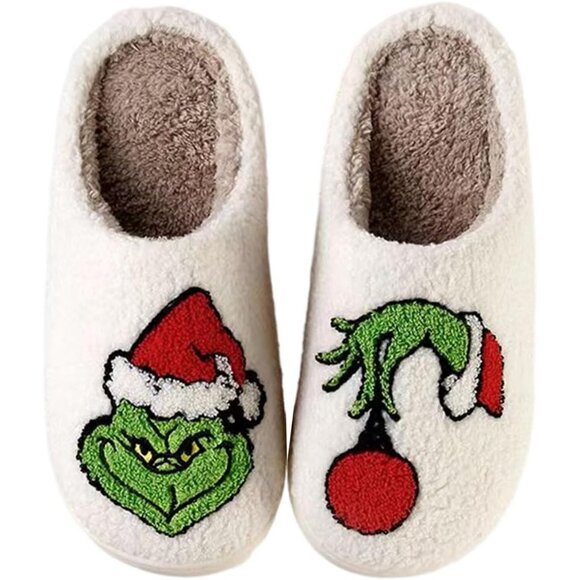 Christmas Slippers Shoes Women White Reindeer  Cozy Fluffy Fall Winter - Picture 1 of 7
